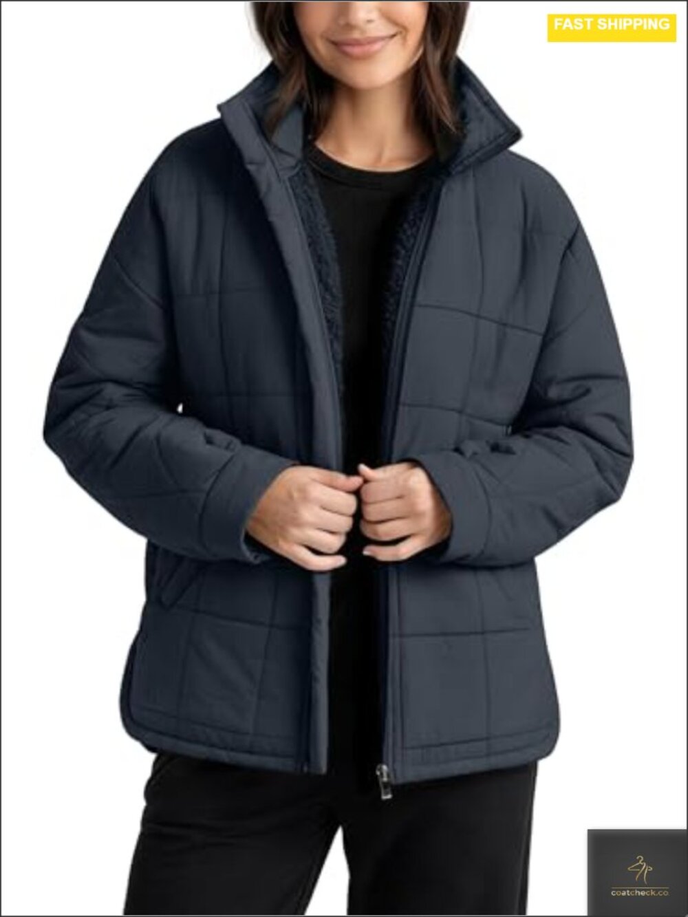 Sherpa Lined Insulated Jacket Full Zip Split Hem Long Sleeve Winter Coat